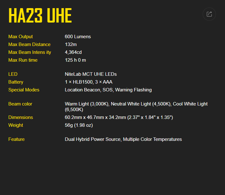 NITECORE UHE Lightweight Outdoor Headlamp, MCT, 600 Lumens