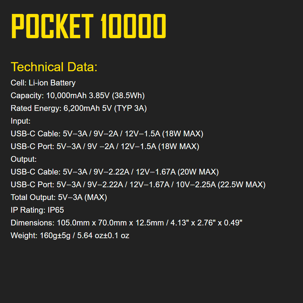 NITECORE Pocket Power Bank, 10,000mAh