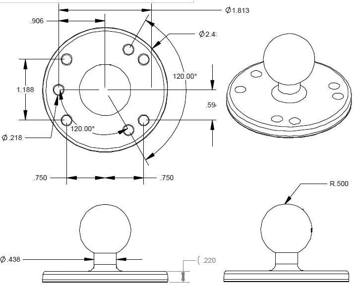 RAM Mount 25mm (1") Small Ball and Base