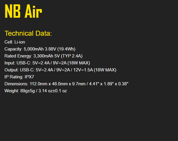 NITECORE Compact Lightweight Power Bank, 5000mAh