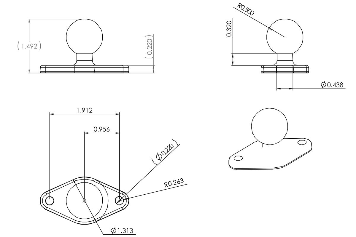 RAM Mount 1" Ball with Diamond Plate