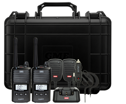 GME 5/1 Watt IP67 UHF CB Handheld Radio Twin Pack Including Accessories