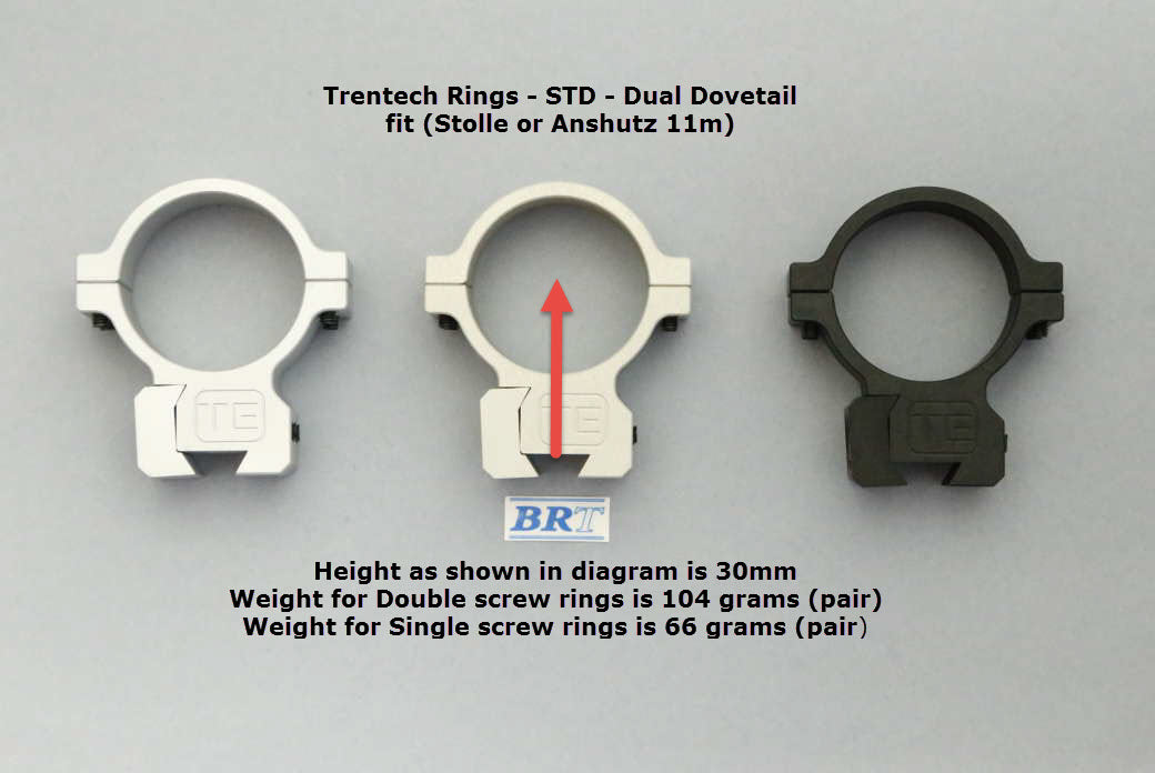 TRENTECH 30MM DOVETAIL SCOPE RINGS – DOUBLE SCREW TYPE - CLEAR