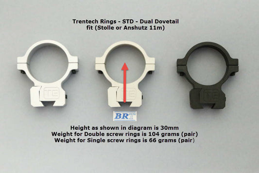 TRENTECH 30MM DOVETAIL SCOPE RINGS – DOUBLE SCREW TYPE - CLEAR