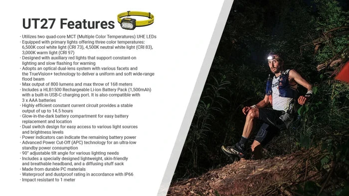 Nitecore UT27 MCT Triple Temperature LED Lightweight Headlamp – Black